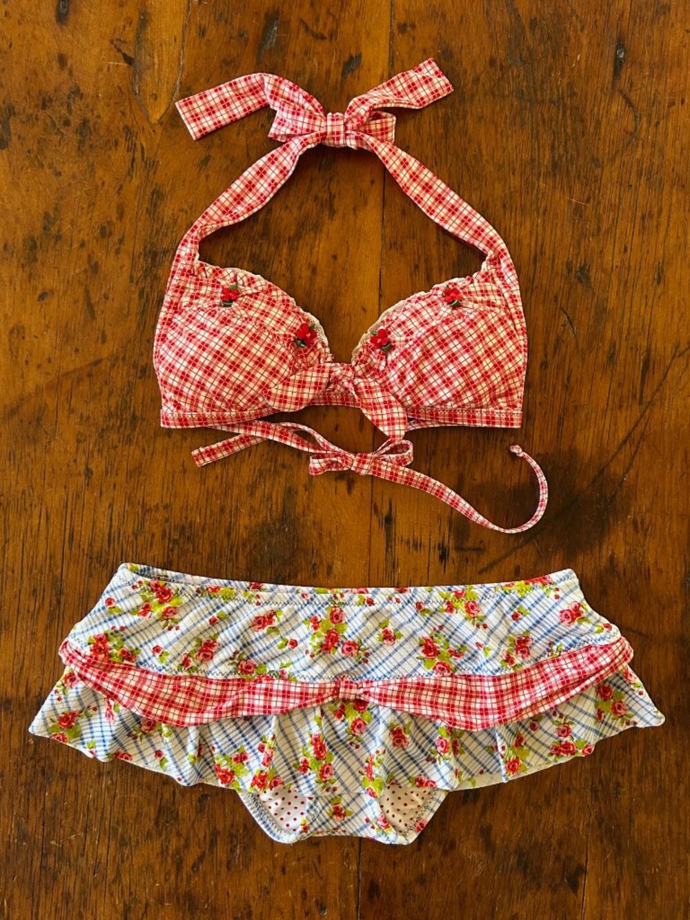 Vintage Betsey Johnson Red Plaid Picnic Bikini Set